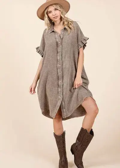 Mittoshop Mineral Wash Cotton Gauze Mini Shirt Dress