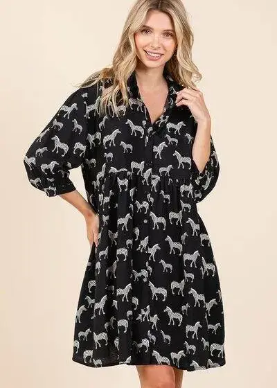 Mittoshop Zebra Print Button Down Shirt Mini Dress