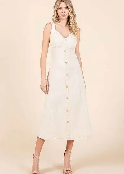Mittoshop Stretch Twill Decor Button Sleeveless Midi Dress
