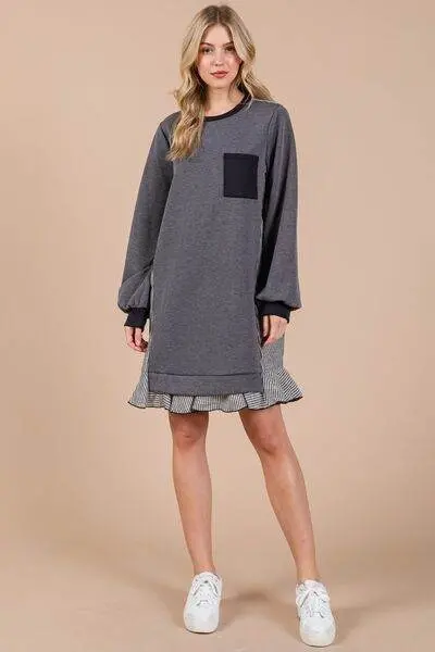Ces Femme Striped Patchwork Round Neck Terry Sweatshirt Dress - Image 6