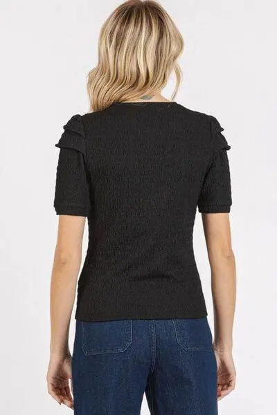 Mittoshop Textured Round Neck Short Sleeve Blouse - Image 3