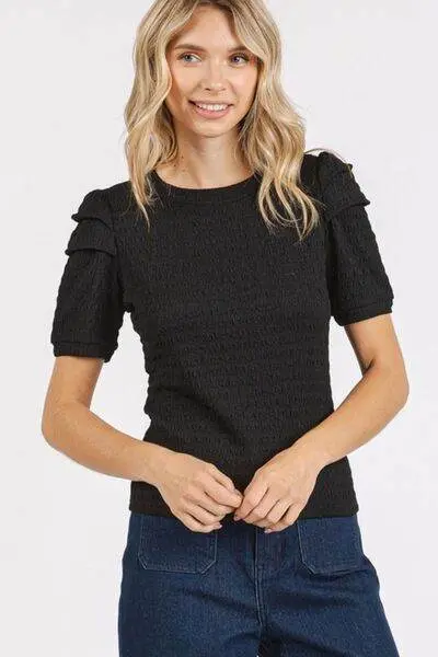 Mittoshop Textured Round Neck Short Sleeve Blouse - Image 4