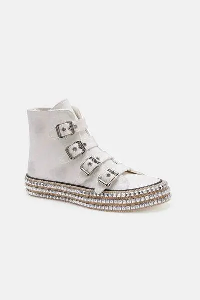 Beast Fashion Multi-Buckle Straps Studded Platform Sneakers - Image 2