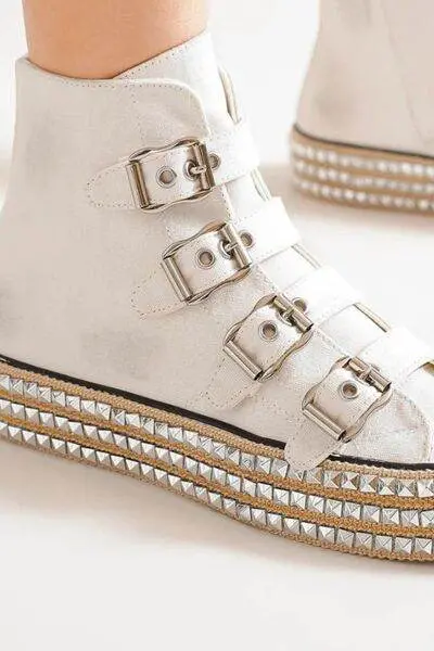 Beast Fashion Multi-Buckle Straps Studded Platform Sneakers - Image 3