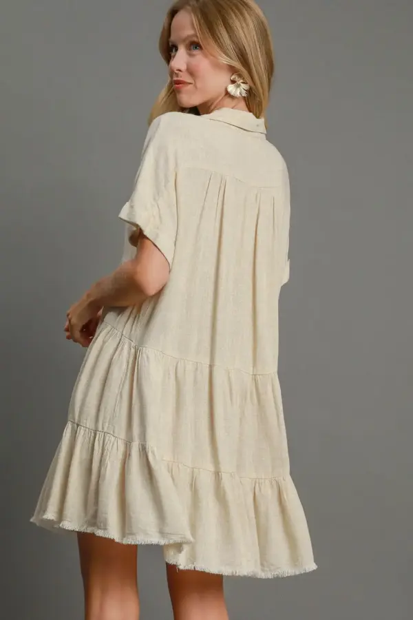 Umgee Full Size Raw Hem Folded Sleeve Tiered Dress Plus Size - Image 2