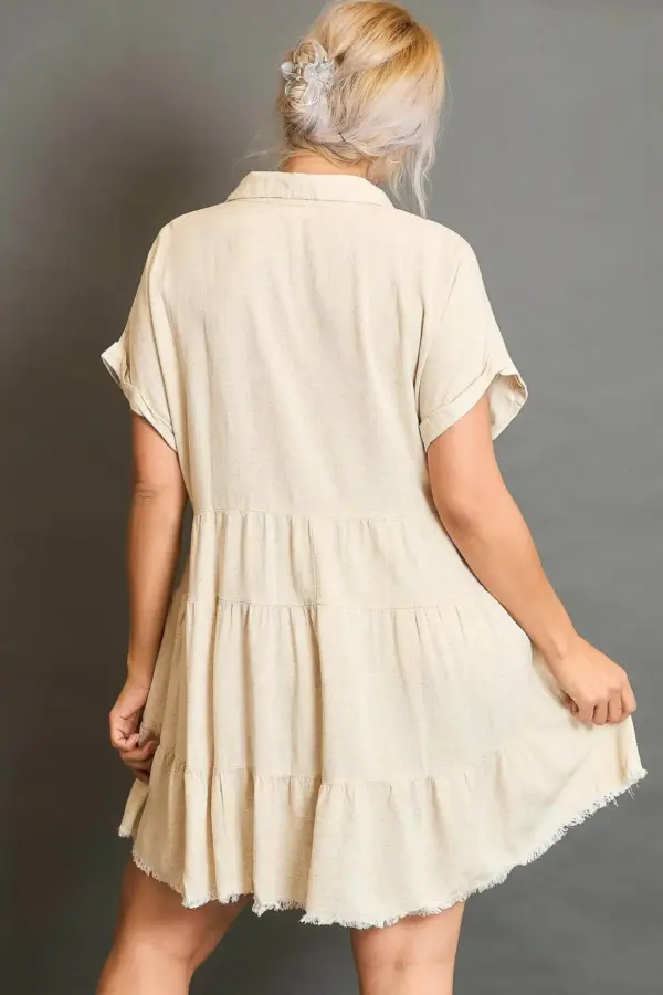 Umgee Full Size Raw Hem Folded Sleeve Tiered Dress Plus Size - Image 3