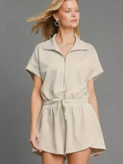 Umgee Full Size Half Sleeve Dolman Sleeved Romper Plus Size
