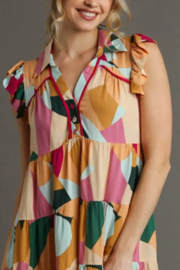 Umgee Full Size Button Detail Ruffle Sleeve Mini Dress Plus Size - Image 2