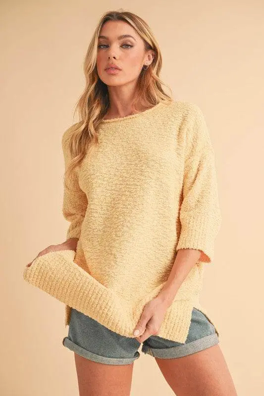 Aemi + Co Side Slit Ribbed Hem Round Neck Sweater - Image 2