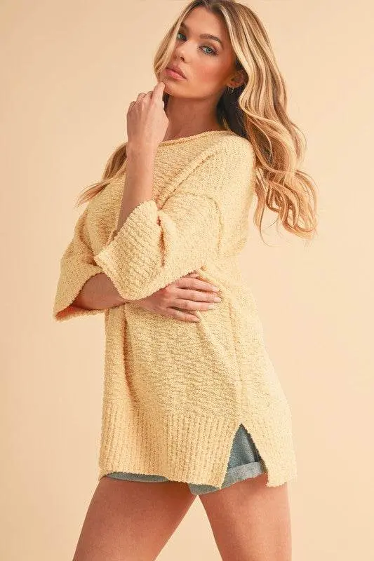 Aemi + Co Side Slit Ribbed Hem Round Neck Sweater - Image 5