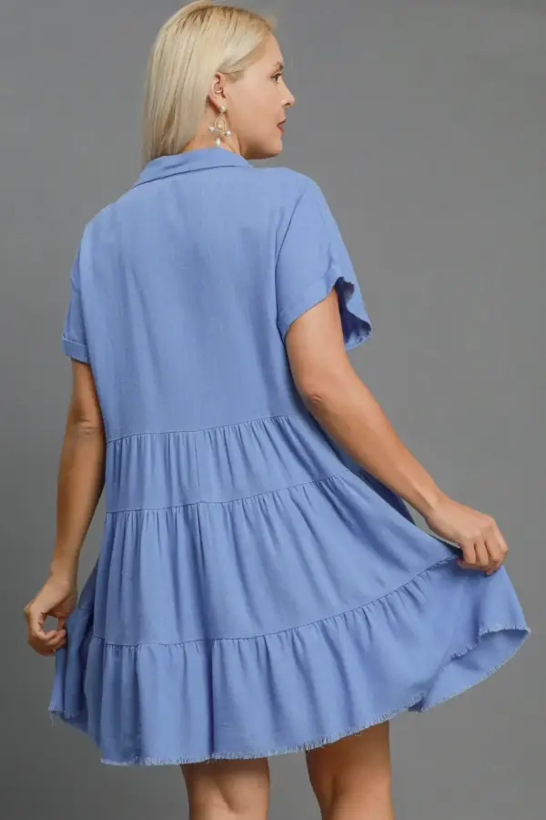 Umgee Full Size Raw Hem Folded Sleeve Tiered Dress Plus Size - Image 3