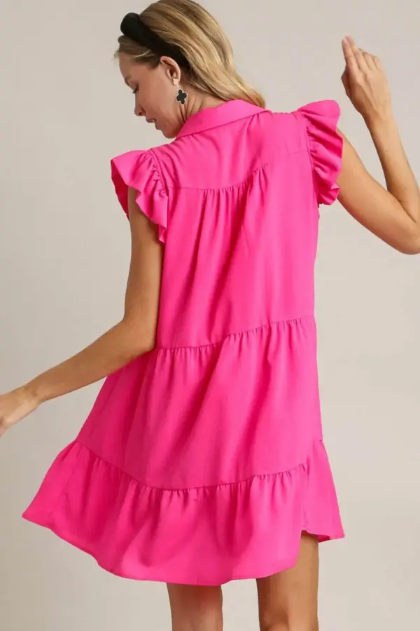 Umgee Full Size Johnny Collar Ruffle Cap Sleeve Tiered Dress Plus Size - Image 2