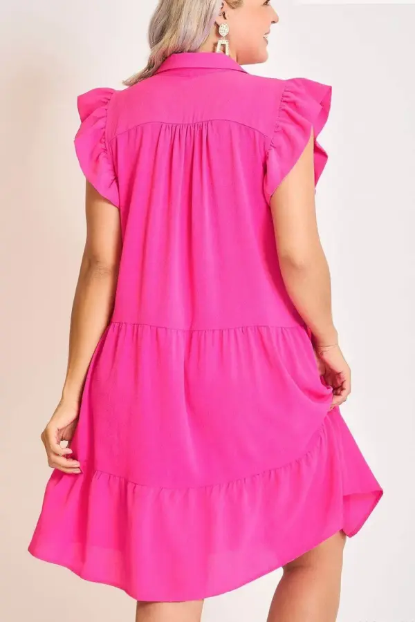 Umgee Full Size Johnny Collar Ruffle Cap Sleeve Tiered Dress Plus Size - Image 5