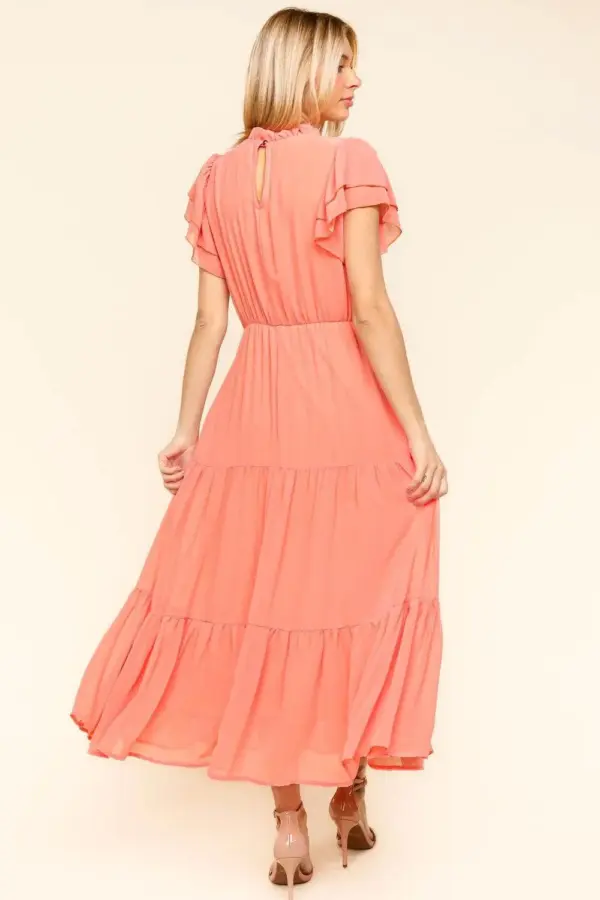 Haptics Full Size Tiered Frill Mock Neck Short Sleeve Dress - Image 2
