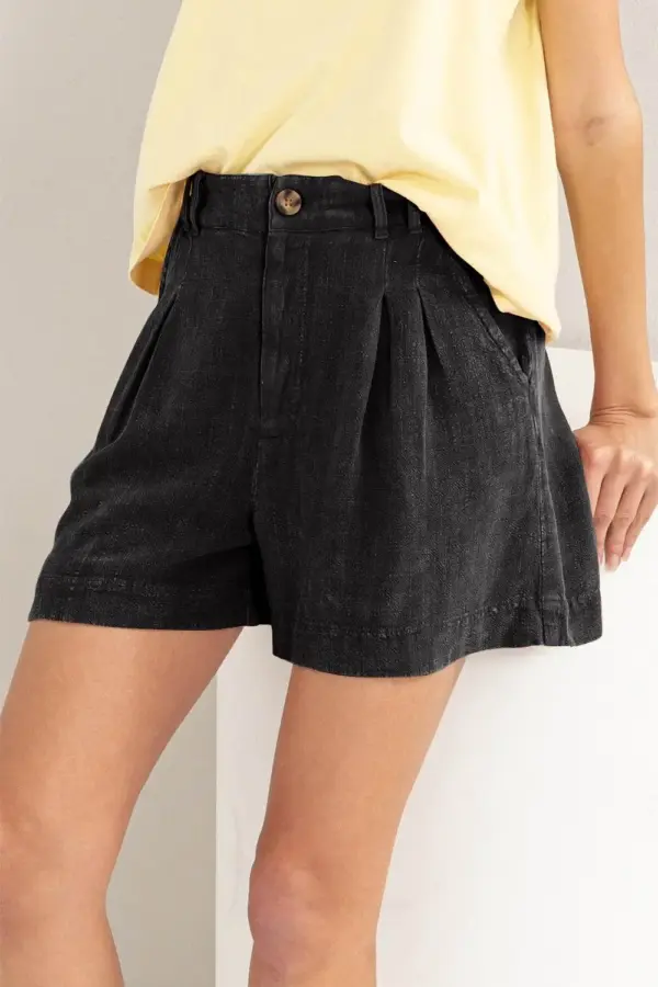 HYFVE High Waist Pleated Linen Shorts - Image 3