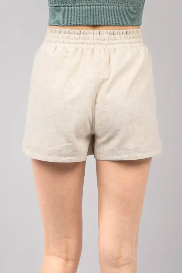 VERY J Drawstring Elastic Waist Linen Shorts - Image 2