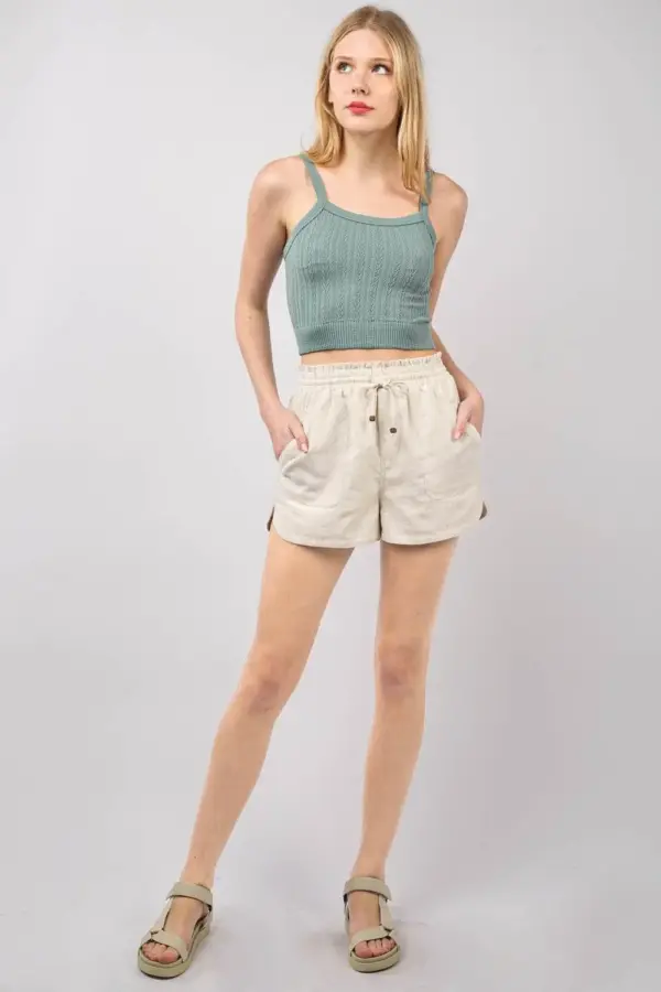 VERY J Drawstring Elastic Waist Linen Shorts - Image 4