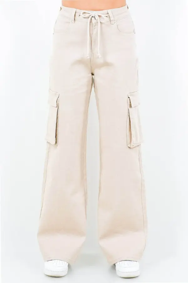 American Bazi Full Size Drawstring Wide Leg Cargo Pants Plus Size