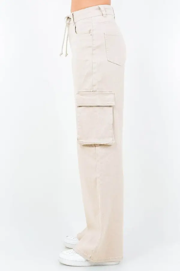American Bazi Full Size Drawstring Wide Leg Cargo Pants Plus Size - Image 2