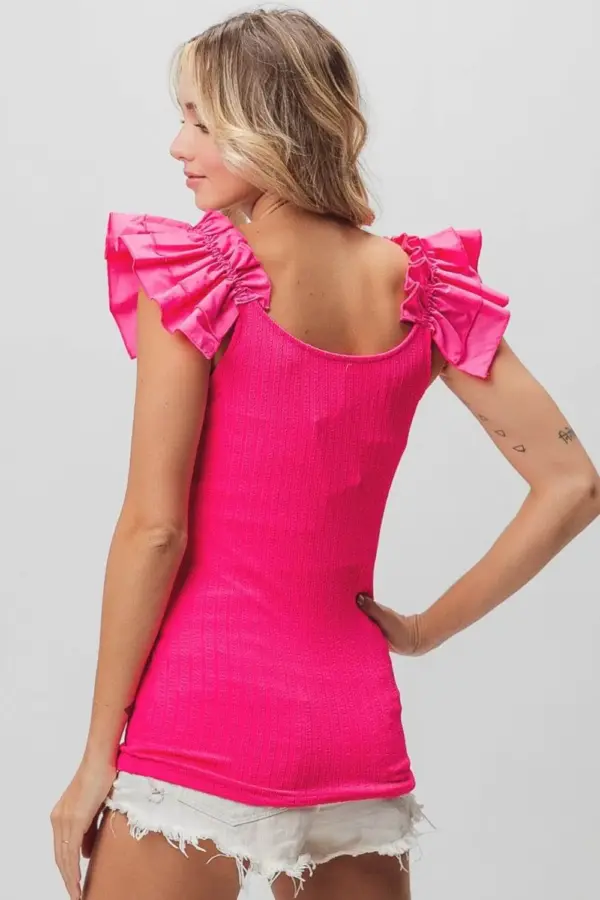 BiBi Ruffled Shoulder Strap Rib Texture Top - Image 2