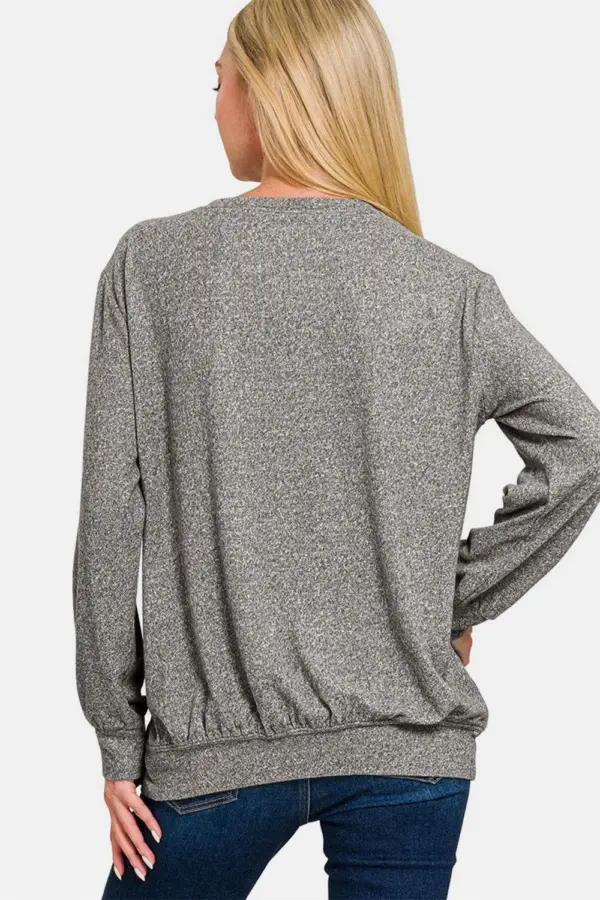 Zenana Full Size Melange Round Neck Top - Image 2