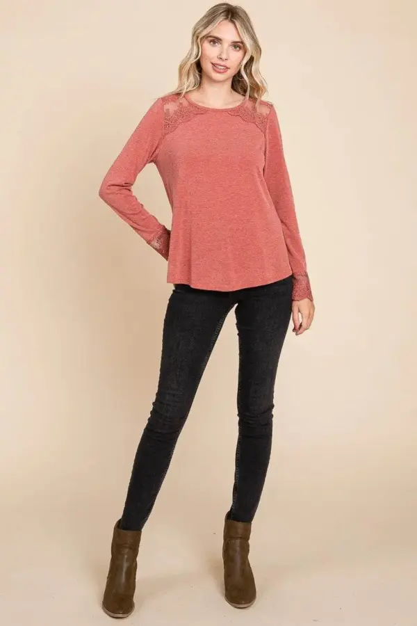 Super Lady Full Size Lace Detail Round Neck T-Shirt - Image 6
