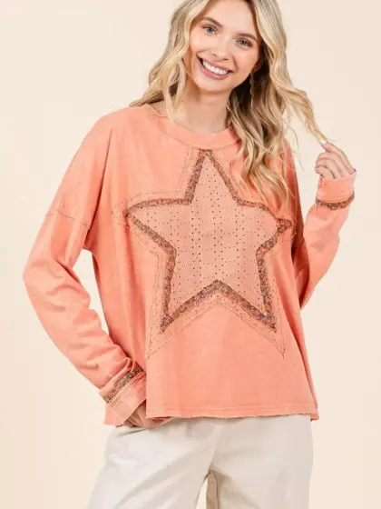 Mittoshop Mineral Wash Star Patch Long Sleeve T-Shirt