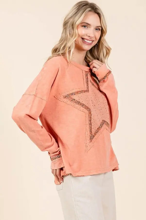 Mittoshop Mineral Wash Star Patch Long Sleeve T-Shirt - Image 3