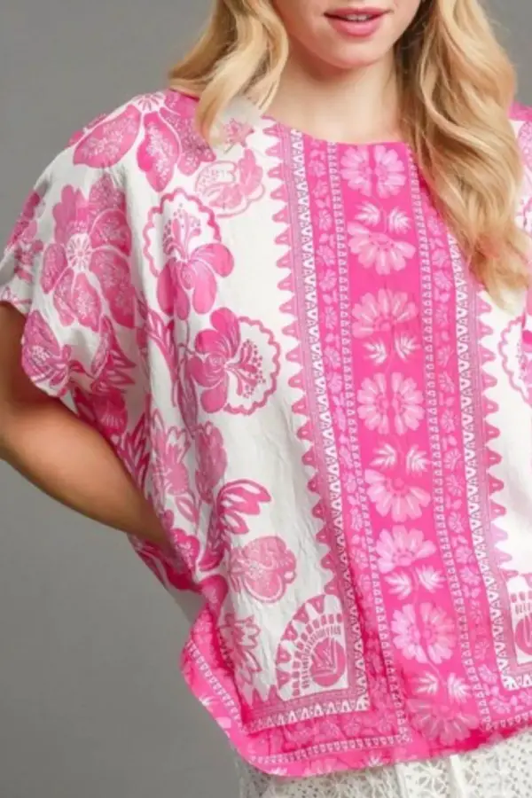 Umgee Full Size Floral Border Print Oversized Top Plus Size - Image 2