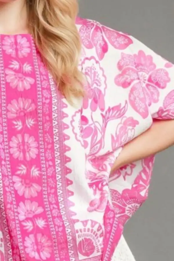 Umgee Full Size Floral Border Print Oversized Top Plus Size - Image 3