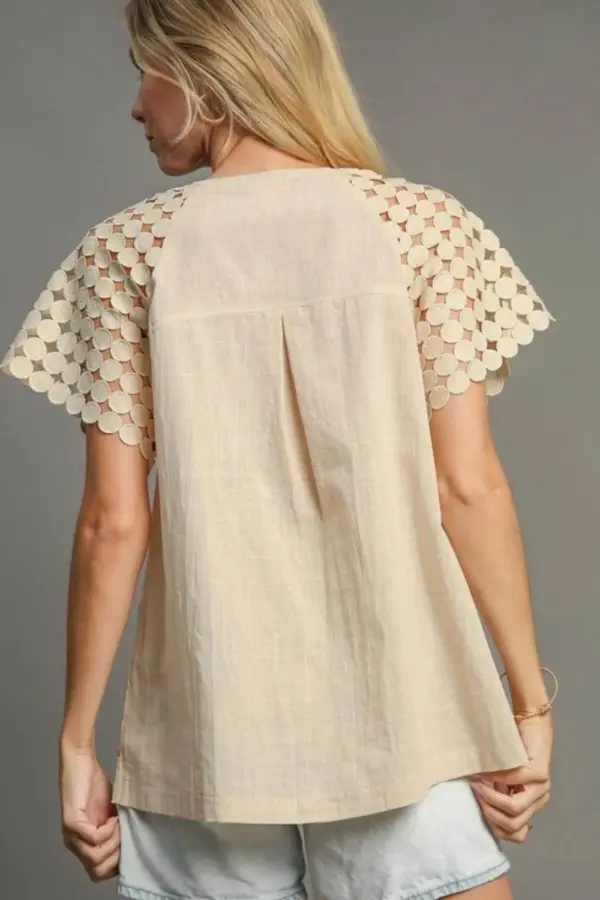 Umgee Full Size Mixed Polka Dot Lace Raglan Sleeve Boxy Cut Top Plus Size - Image 3