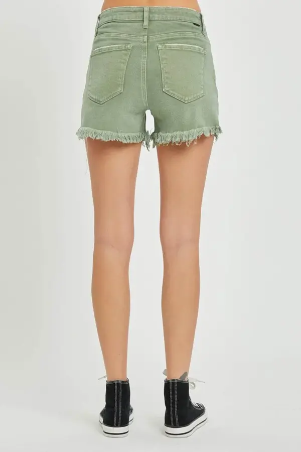 RISEN Mid Waist Frayed Hem Denim Shorts - Image 2