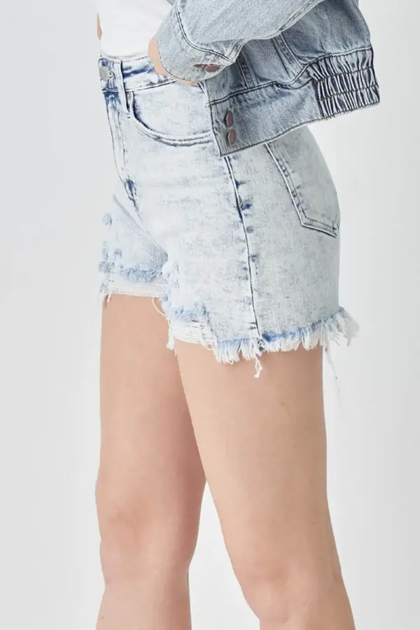 RISEN Raw Hem Distressed High Rise Denim Shorts - Image 3
