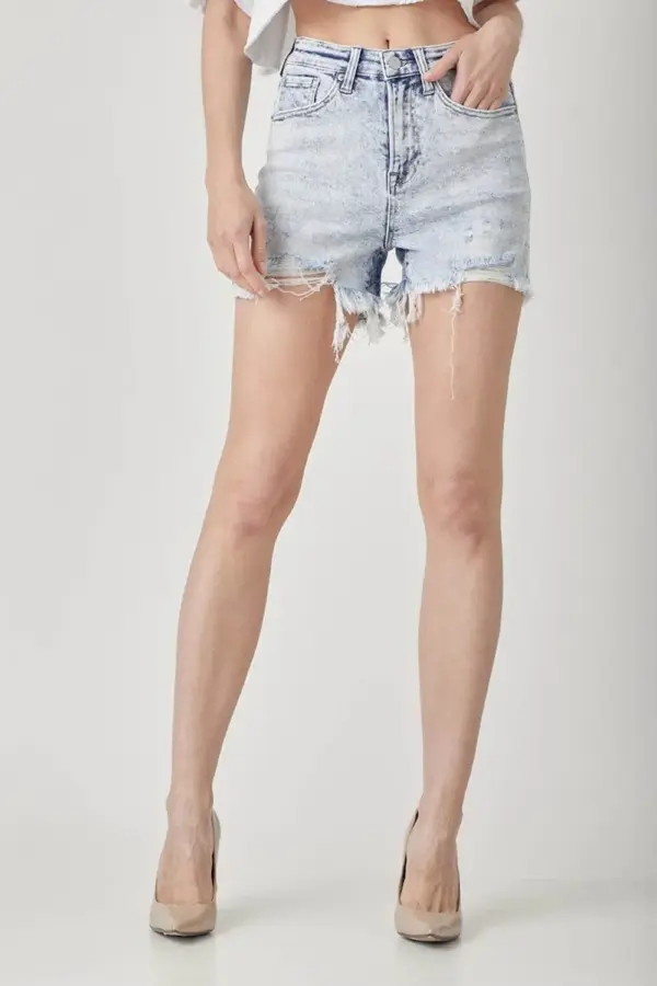 RISEN Raw Hem Distressed High Rise Denim Shorts - Image 4