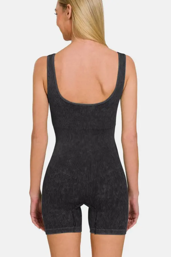 Zenana Washed Ribbed Romper with Pad - Image 2