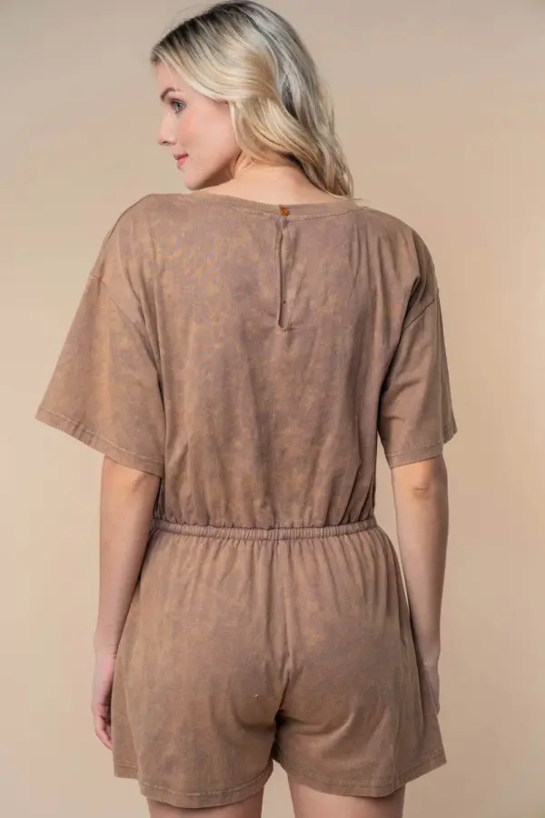 White Birch Full Size Short Sleeve Drawstring Romper - Image 2