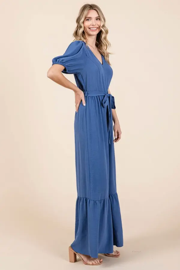 GeeGee Full Size V-Neck Belted Wide Leg Jumpsuit - Image 4