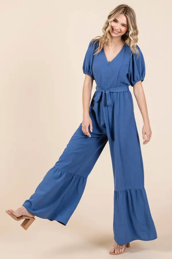 GeeGee Full Size V-Neck Belted Wide Leg Jumpsuit - Image 5