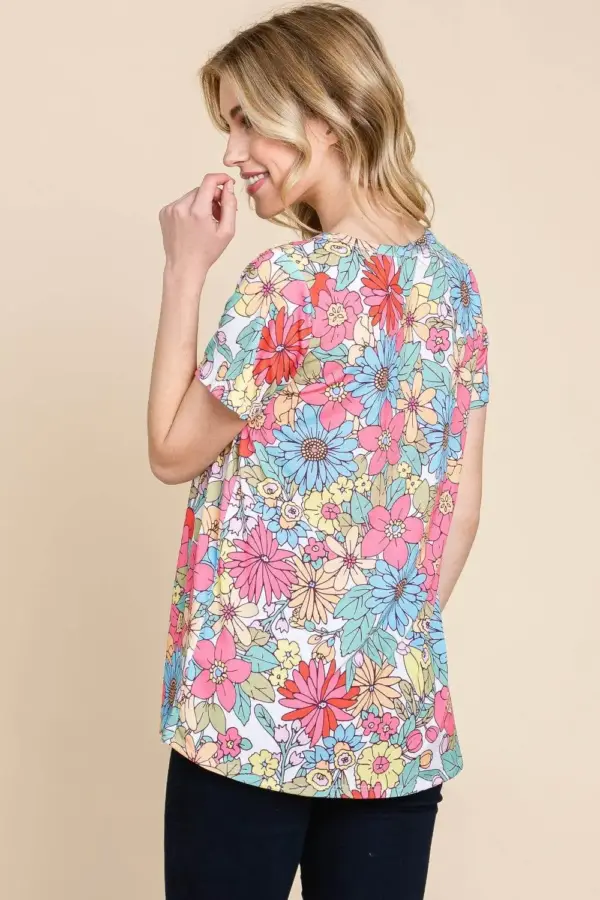 BOMBOM Floral Short Sleeve T-Shirt - Image 2