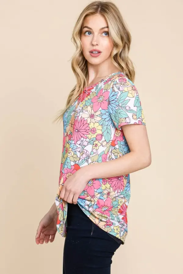 BOMBOM Floral Short Sleeve T-Shirt - Image 3