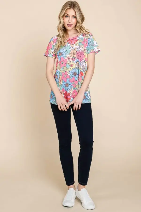BOMBOM Floral Short Sleeve T-Shirt - Image 5
