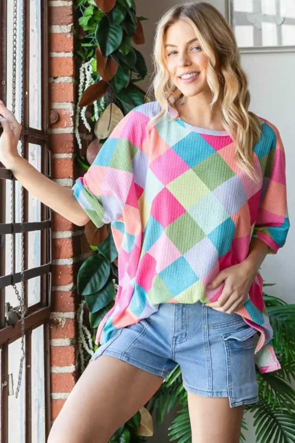 HOPELY Color Block Waffle Oversized T-Shirt - Image 2