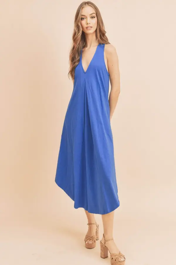 Aemi + Co Front Pleat Detail V-Neck Sleeveless Midi Dress - Image 2