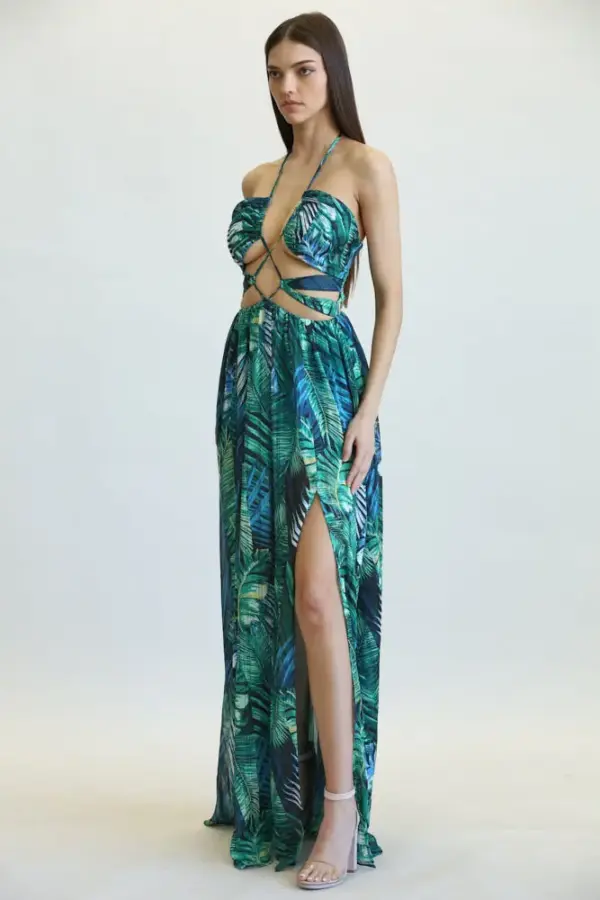 Amata - Jungle Leaf Print Pattern Dress - Image 2