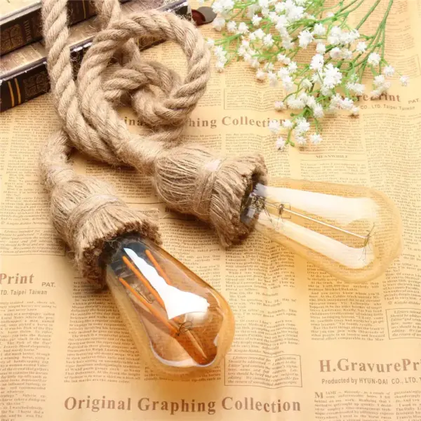 Industrial Hemp Rope Pendant lighting Edison E26 Socket Rope Lighting Farmhouse Lamp~1235 - Image 2
